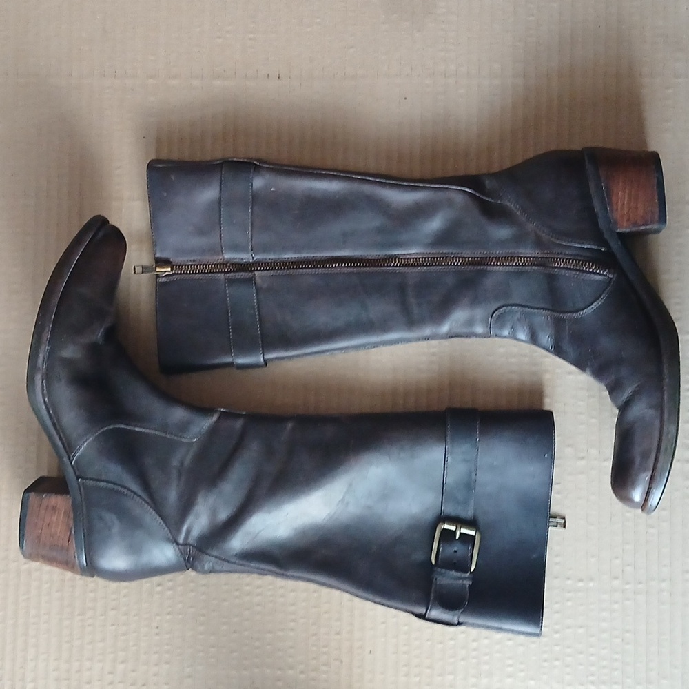 Cole Haan Tall Brown Oiled Distressed Leather Boots Womens 8.5B - Picture 2 of 10